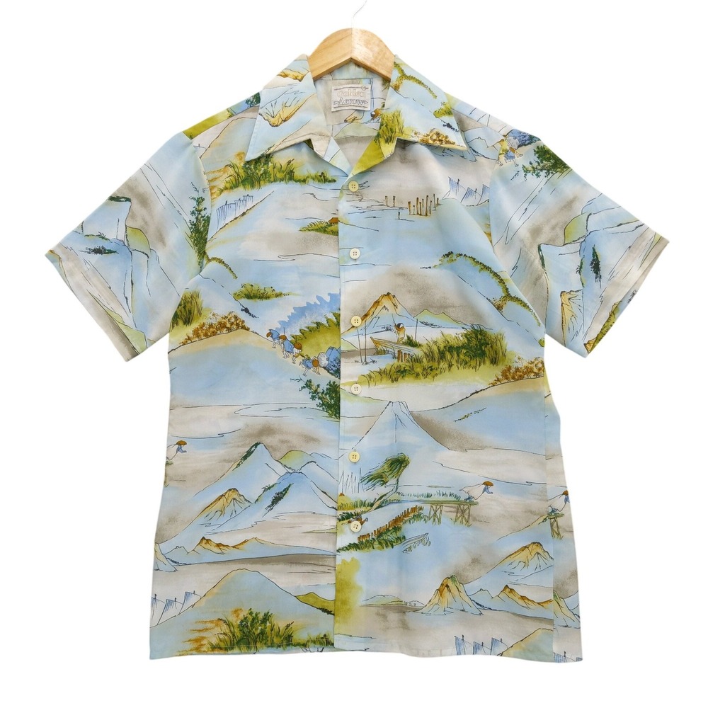 vtg‎ Golden Arrow Button Up Shirt Mens M Scenic Japan Country Landscape